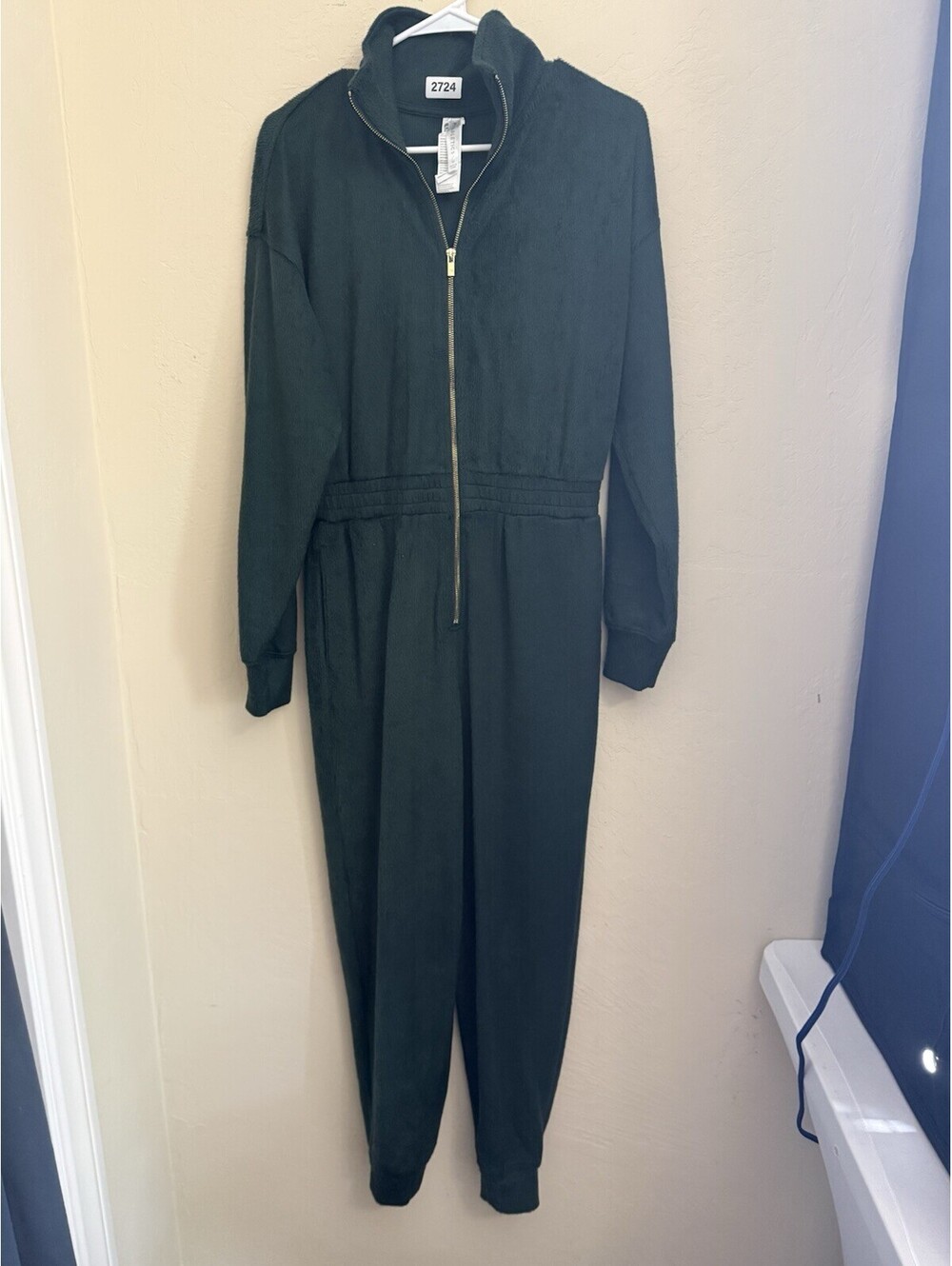 FABLETICS French Terry Athleisure One-Piece Jumpsuit Green W/gold Zipper Medium